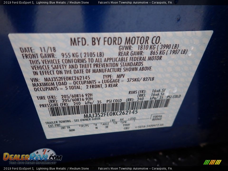 2019 Ford EcoSport S Lightning Blue Metallic / Medium Stone Photo #23