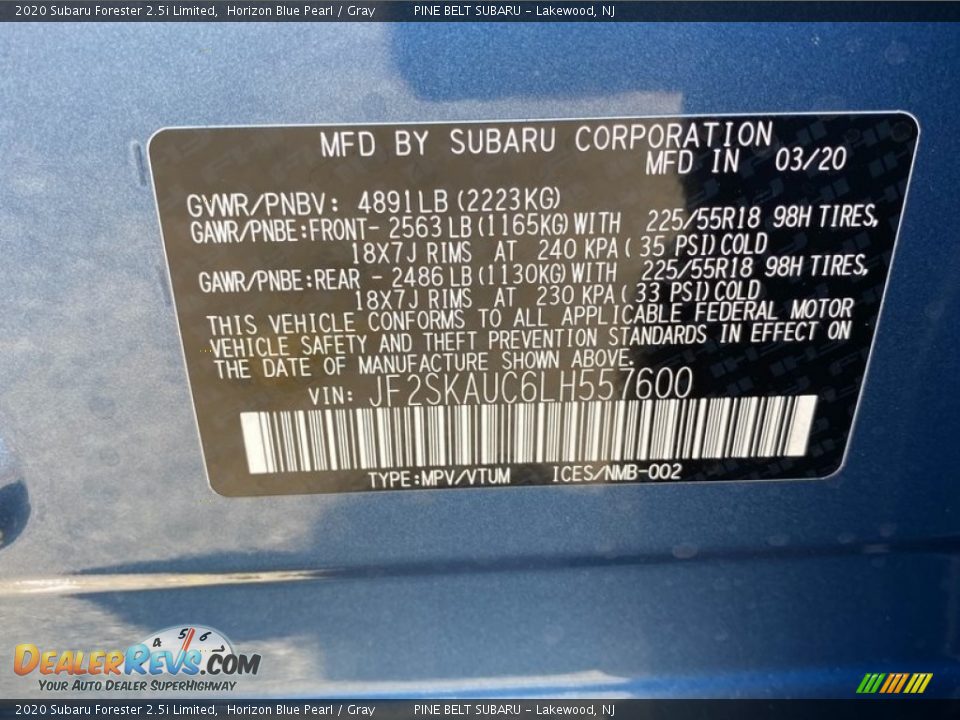2020 Subaru Forester 2.5i Limited Horizon Blue Pearl / Gray Photo #12