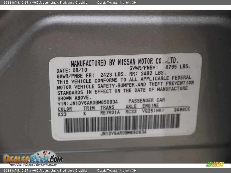 2011 Infiniti G 25 x AWD Sedan Liquid Platinum / Graphite Photo #17