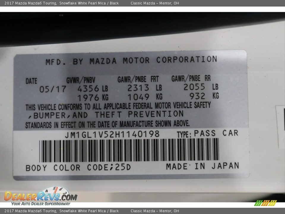 2017 Mazda Mazda6 Touring Snowflake White Pearl Mica / Black Photo #19