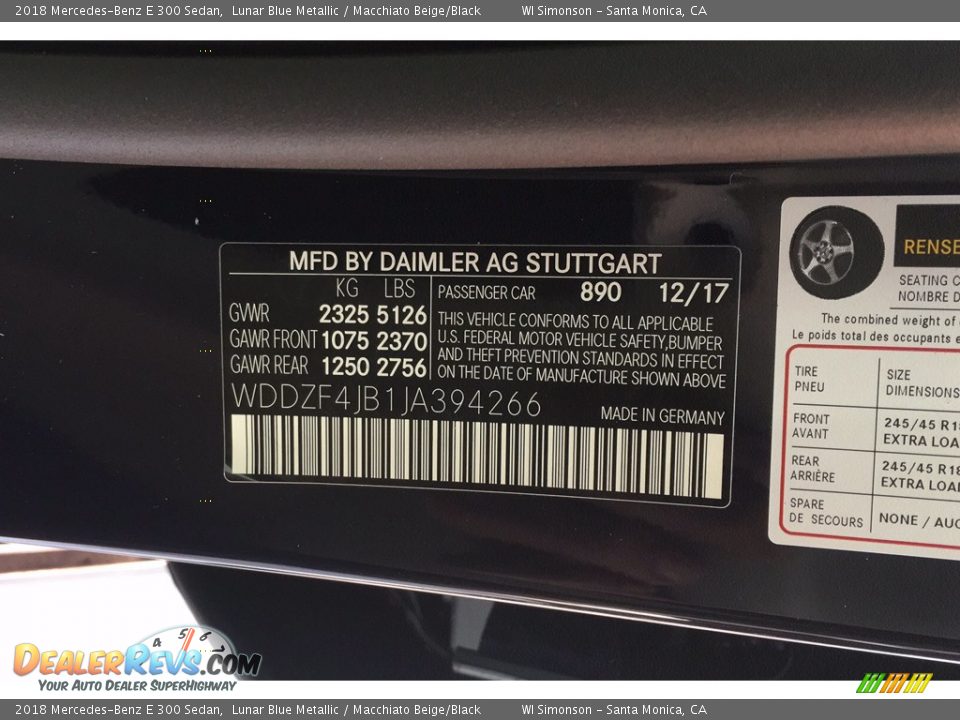 2018 Mercedes-Benz E 300 Sedan Lunar Blue Metallic / Macchiato Beige/Black Photo #10