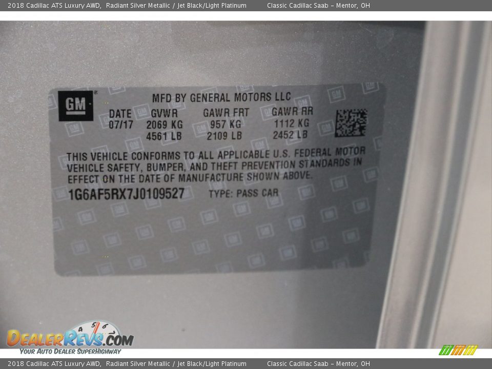 2018 Cadillac ATS Luxury AWD Radiant Silver Metallic / Jet Black/Light Platinum Photo #19