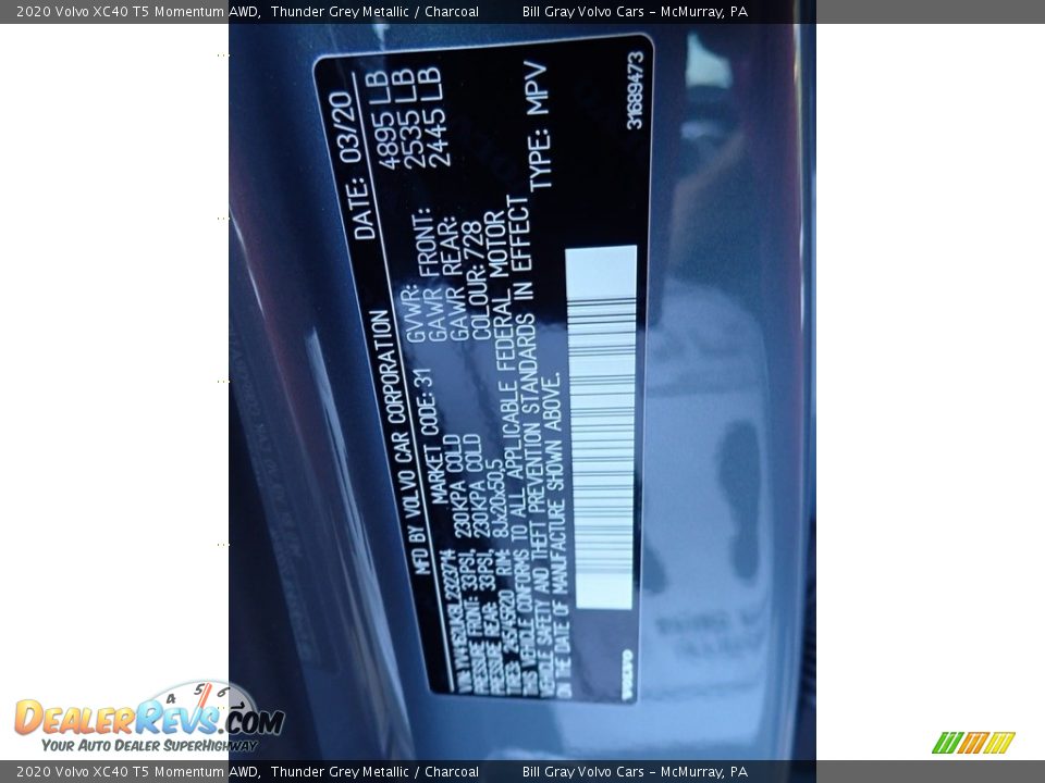 2020 Volvo XC40 T5 Momentum AWD Thunder Grey Metallic / Charcoal Photo #14