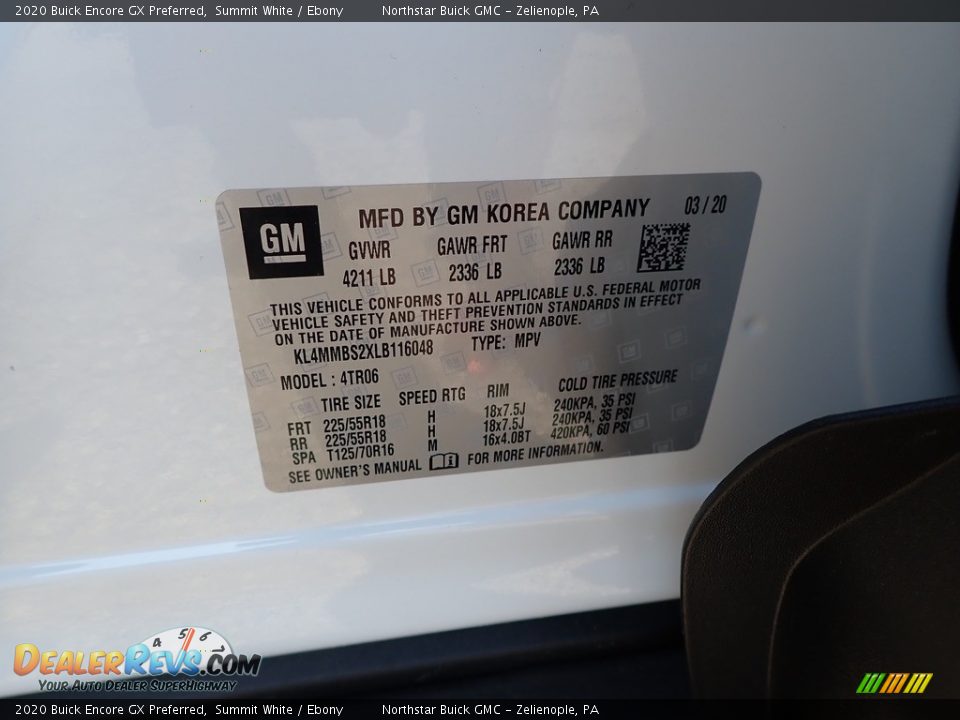 2020 Buick Encore GX Preferred Summit White / Ebony Photo #11