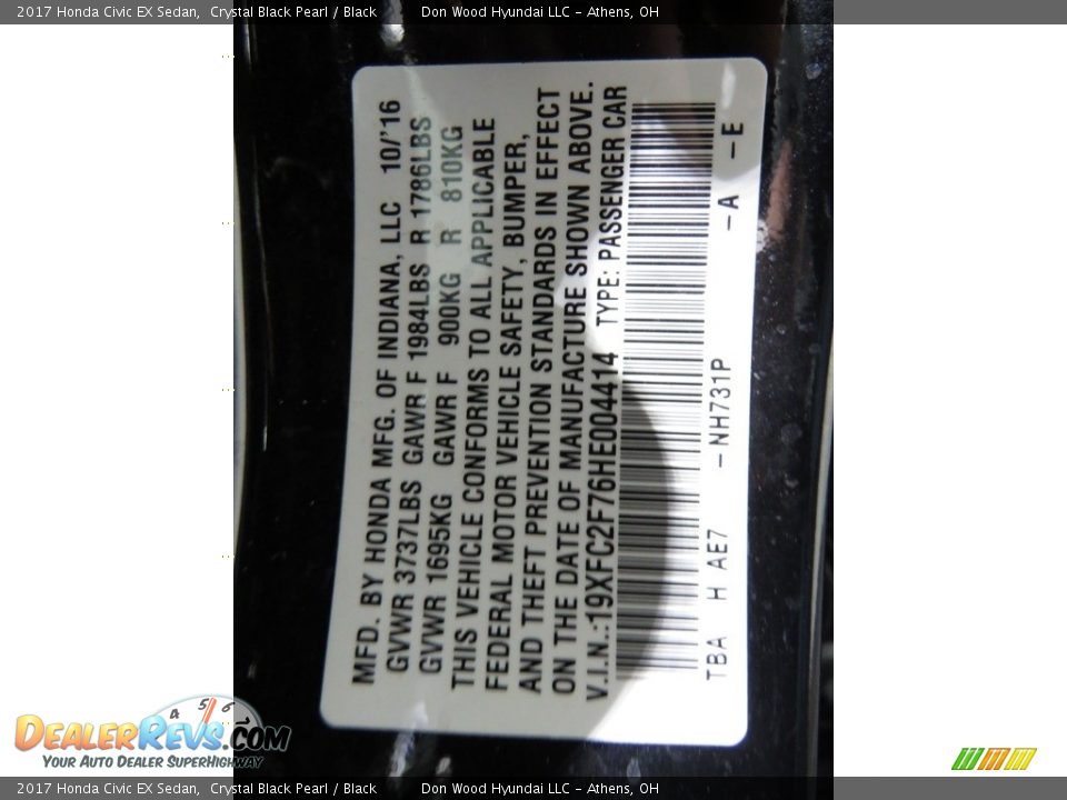 2017 Honda Civic EX Sedan Crystal Black Pearl / Black Photo #32