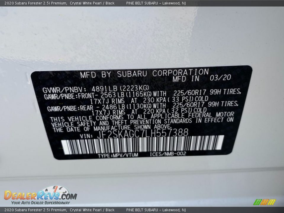 2020 Subaru Forester 2.5i Premium Crystal White Pearl / Black Photo #12