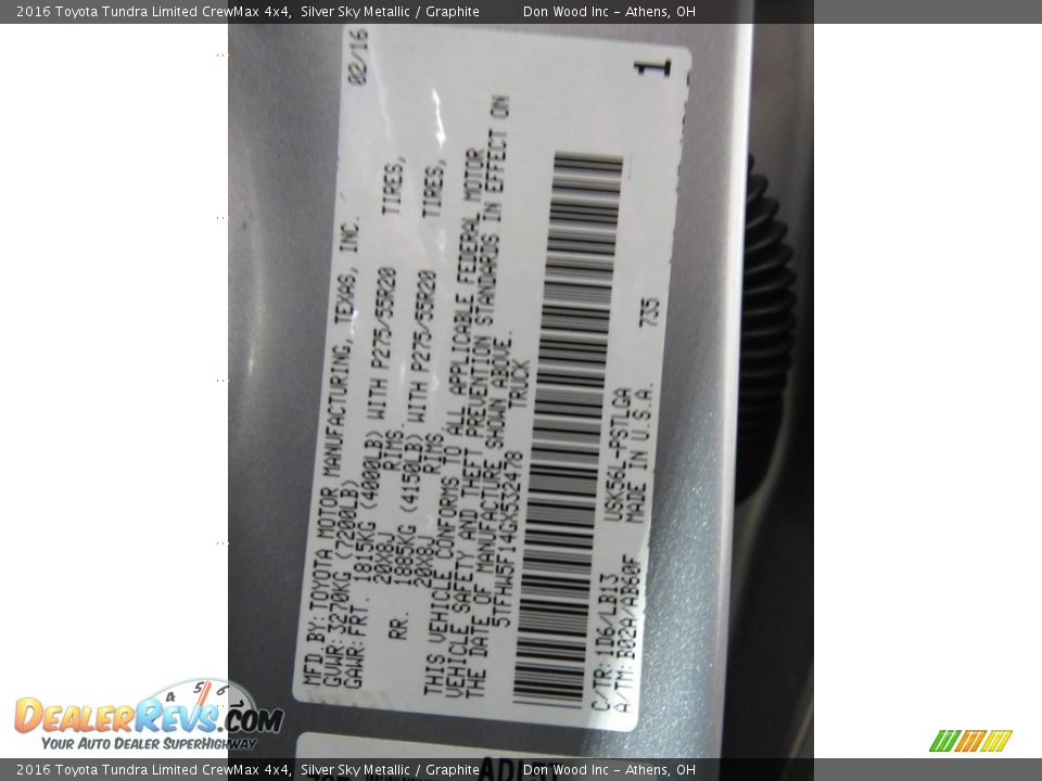 2016 Toyota Tundra Limited CrewMax 4x4 Silver Sky Metallic / Graphite Photo #31