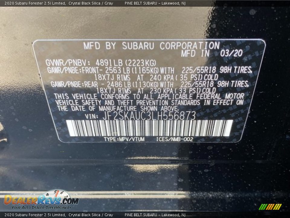 2020 Subaru Forester 2.5i Limited Crystal Black Silica / Gray Photo #12