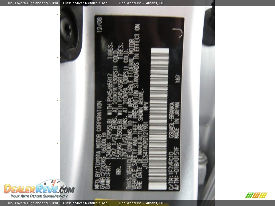 2009 Toyota Highlander V6 4WD Classic Silver Metallic / Ash Photo #33