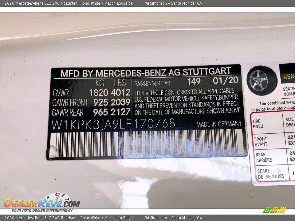 2020 Mercedes-Benz SLC 300 Roadster Polar White / Macchiato Beige Photo #11