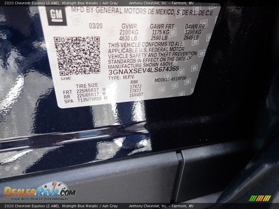 2020 Chevrolet Equinox LS AWD Midnight Blue Metallic / Ash Gray Photo #14