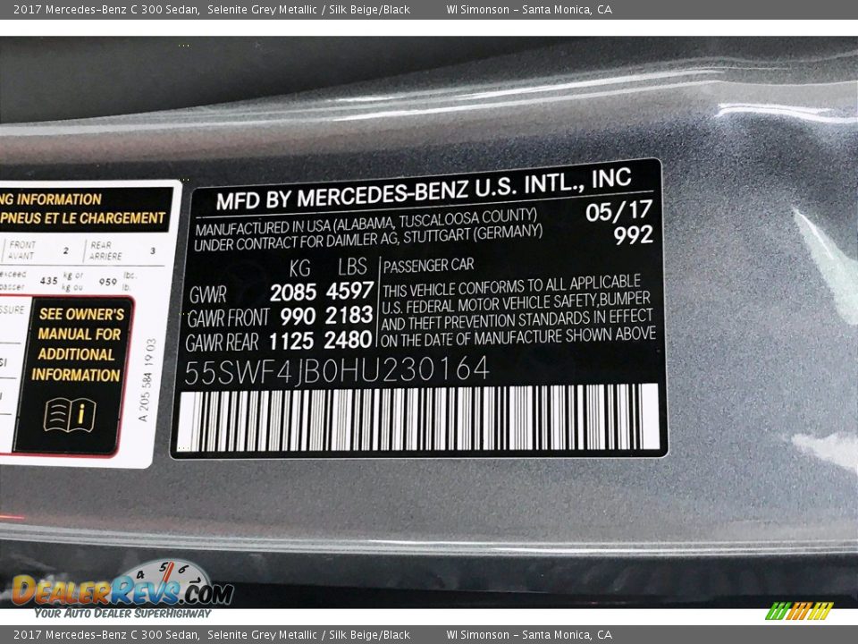 2017 Mercedes-Benz C 300 Sedan Selenite Grey Metallic / Silk Beige/Black Photo #24