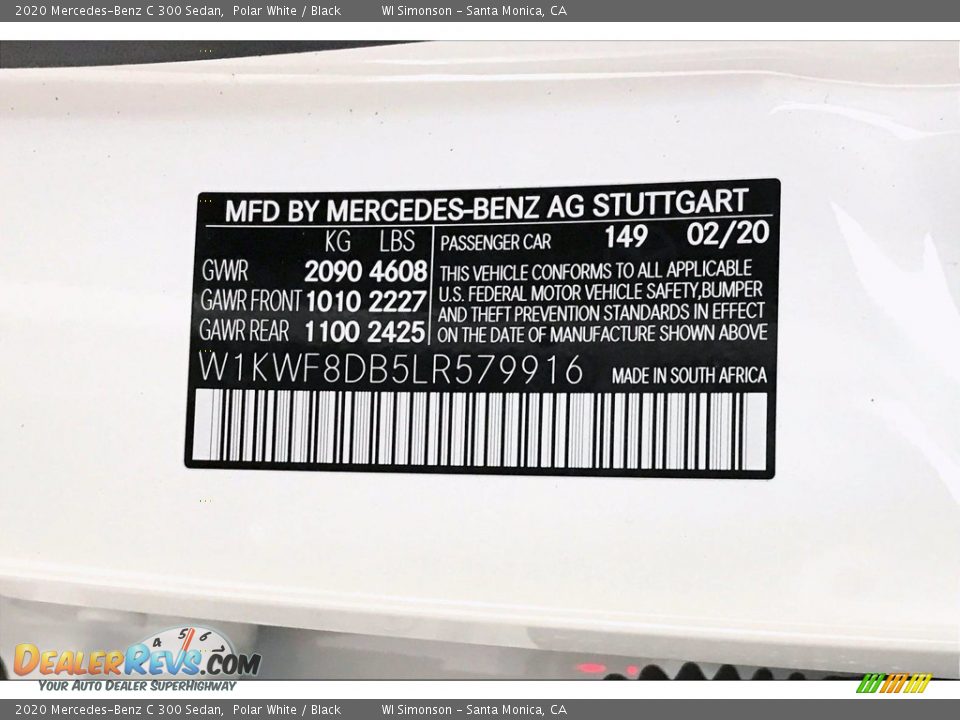 2020 Mercedes-Benz C 300 Sedan Polar White / Black Photo #11
