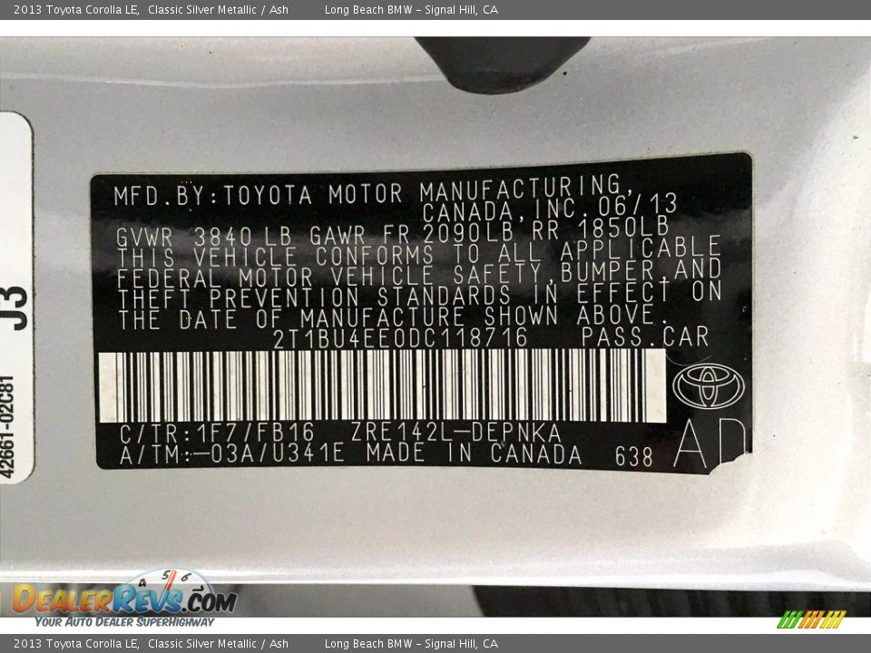 2013 Toyota Corolla LE Classic Silver Metallic / Ash Photo #36