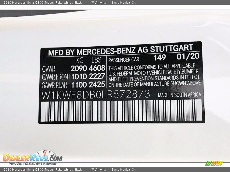 2020 Mercedes-Benz C 300 Sedan Polar White / Black Photo #11