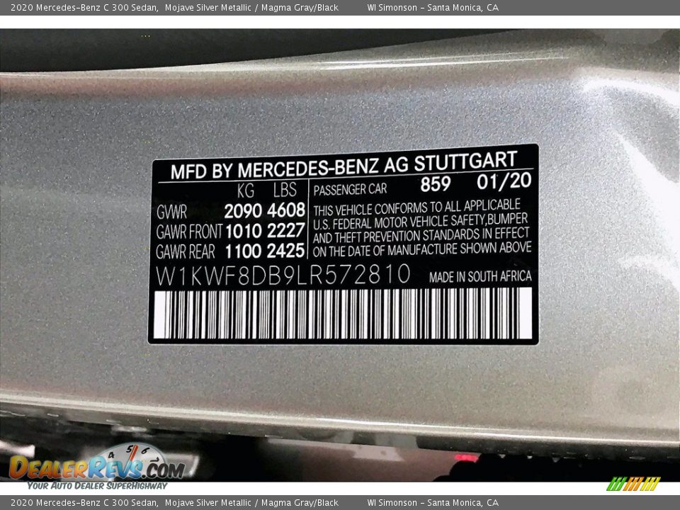 2020 Mercedes-Benz C 300 Sedan Mojave Silver Metallic / Magma Gray/Black Photo #11