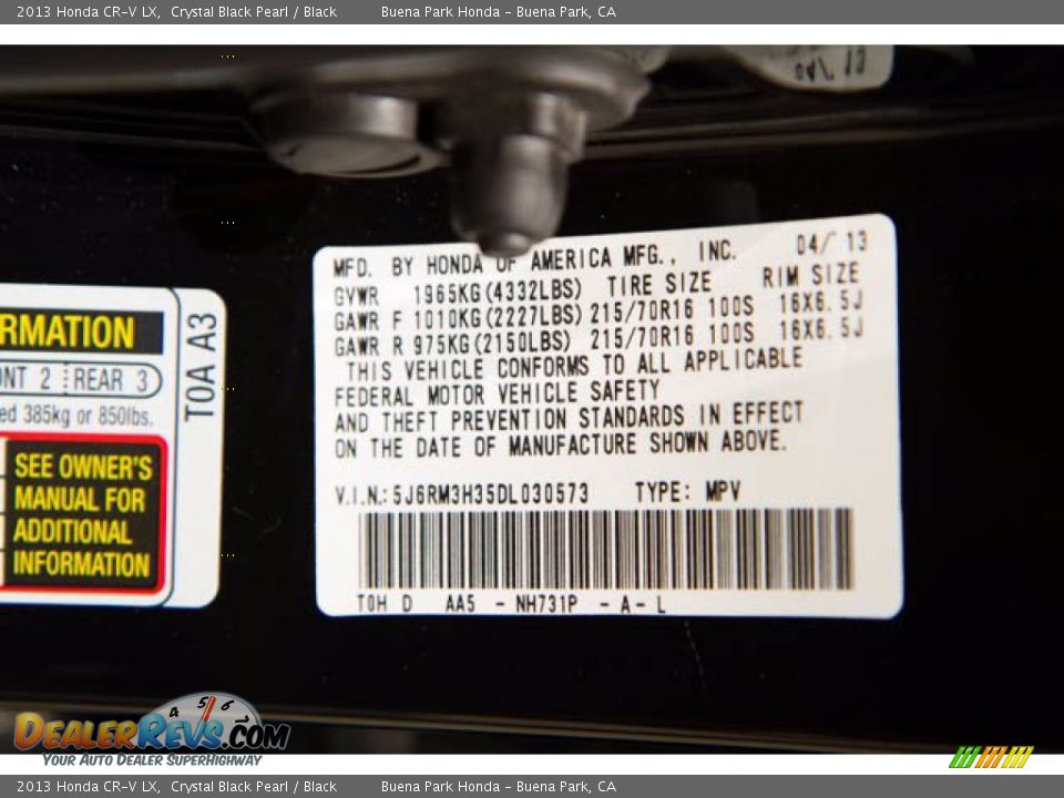 2013 Honda CR-V LX Crystal Black Pearl / Black Photo #35