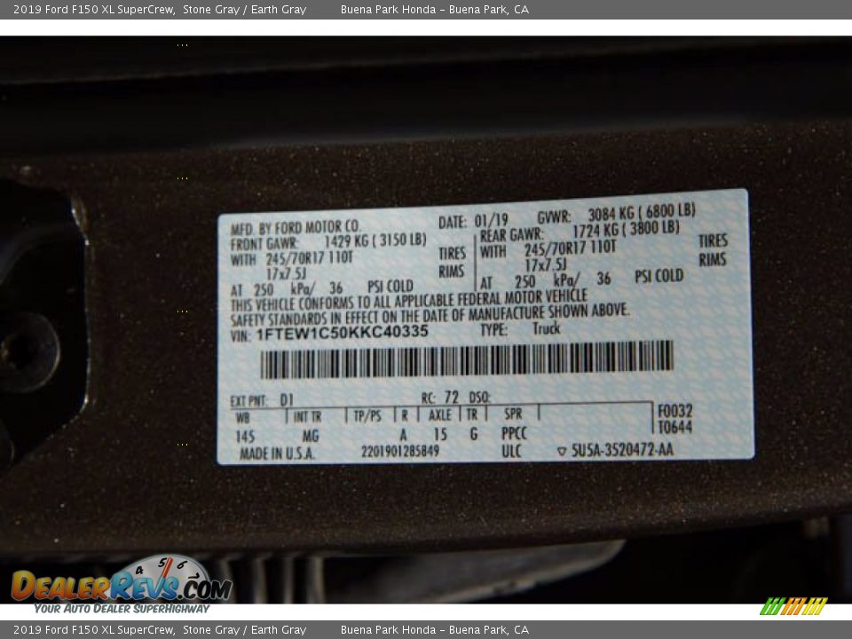 2019 Ford F150 XL SuperCrew Stone Gray / Earth Gray Photo #35