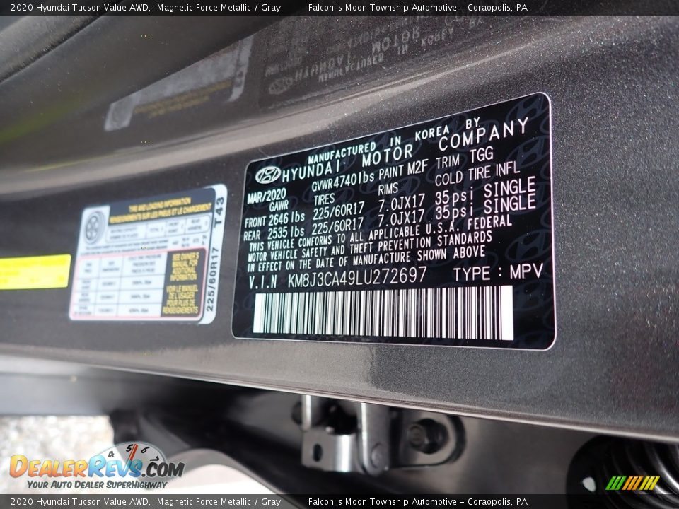 2020 Hyundai Tucson Value AWD Magnetic Force Metallic / Gray Photo #12