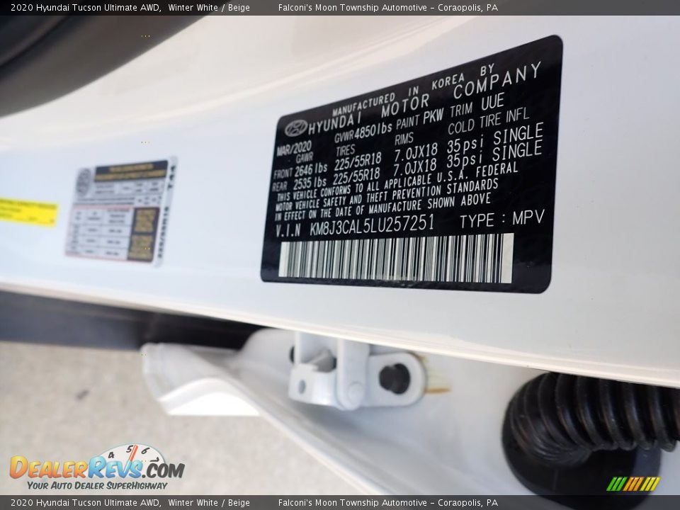 2020 Hyundai Tucson Ultimate AWD Winter White / Beige Photo #13