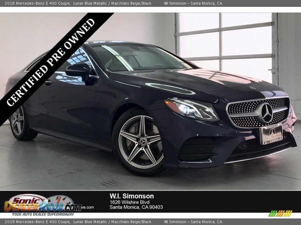 2018 Mercedes-Benz E 400 Coupe Lunar Blue Metallic / Macchiato Beige/Black Photo #1