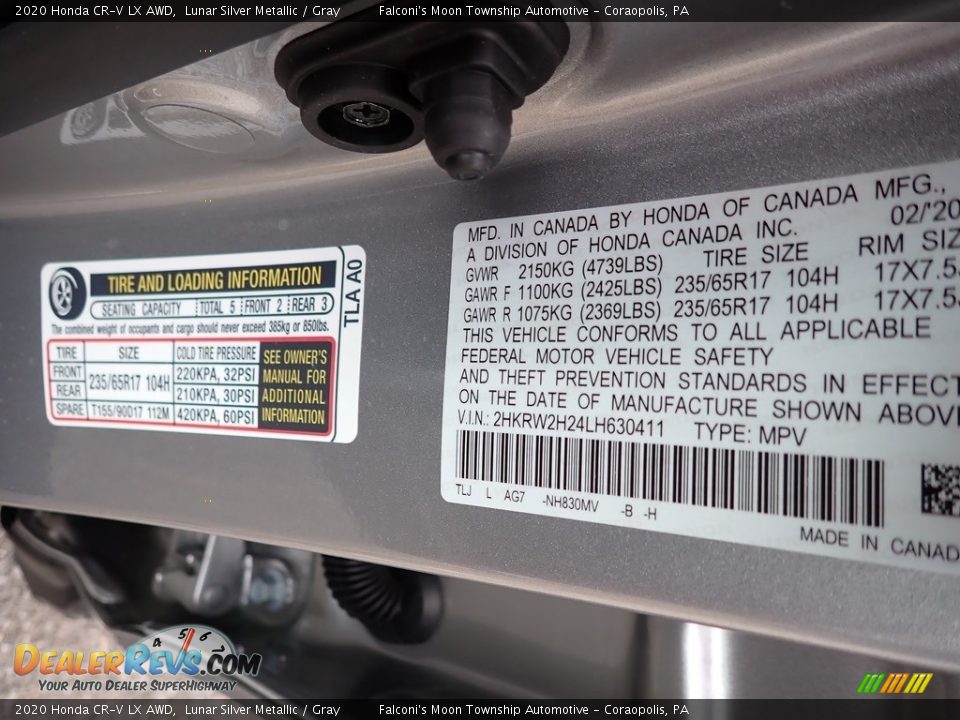 2020 Honda CR-V LX AWD Lunar Silver Metallic / Gray Photo #15