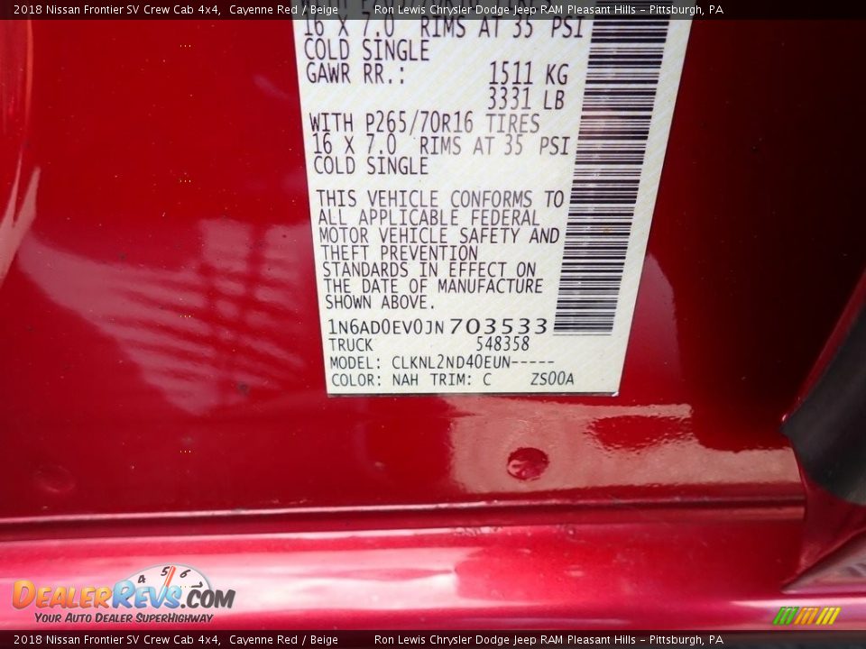 2018 Nissan Frontier SV Crew Cab 4x4 Cayenne Red / Beige Photo #15