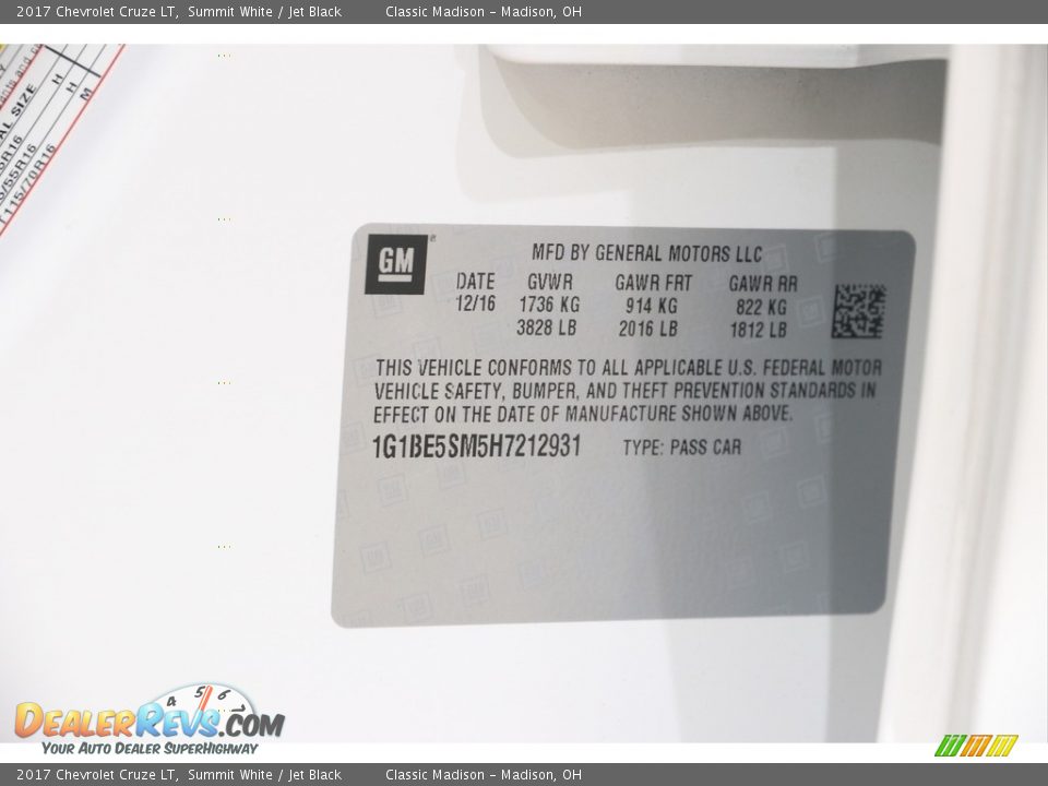 2017 Chevrolet Cruze LT Summit White / Jet Black Photo #20