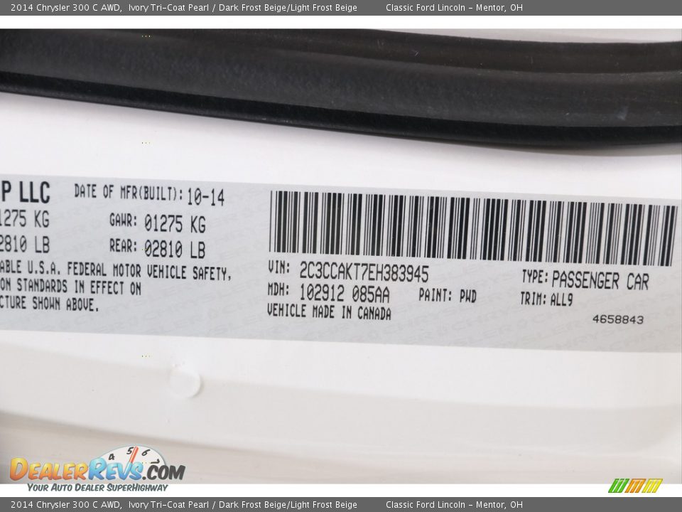 2014 Chrysler 300 C AWD Ivory Tri-Coat Pearl / Dark Frost Beige/Light Frost Beige Photo #19