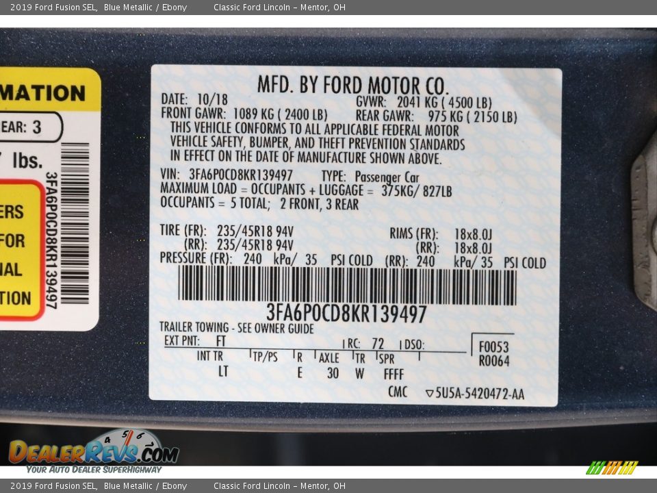 2019 Ford Fusion SEL Blue Metallic / Ebony Photo #17