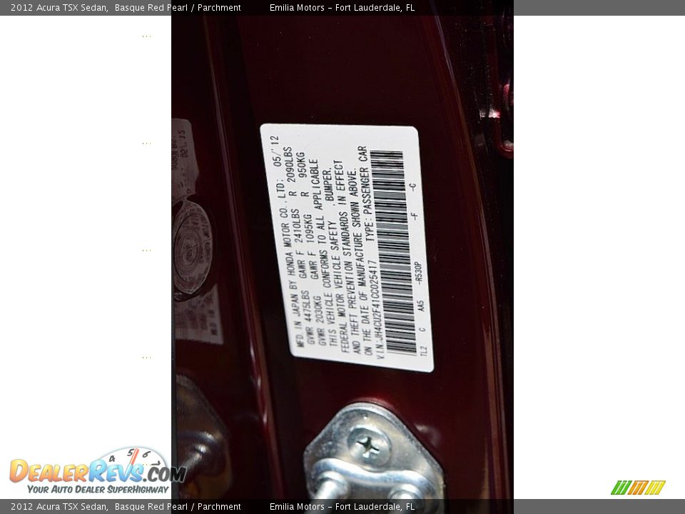2012 Acura TSX Sedan Basque Red Pearl / Parchment Photo #48