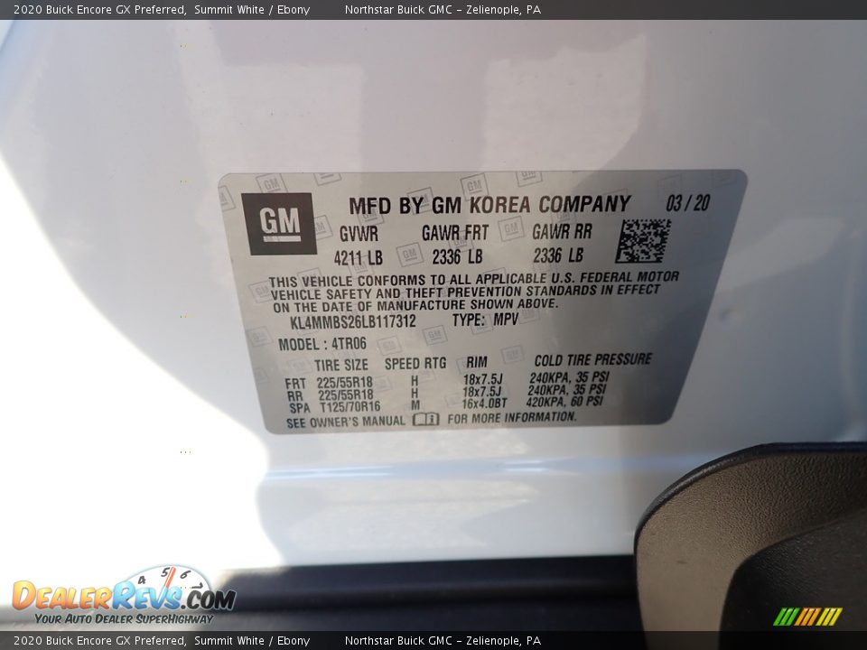 2020 Buick Encore GX Preferred Summit White / Ebony Photo #11