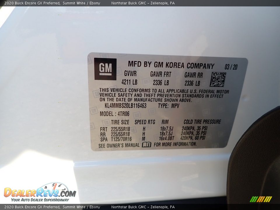 2020 Buick Encore GX Preferred Summit White / Ebony Photo #11