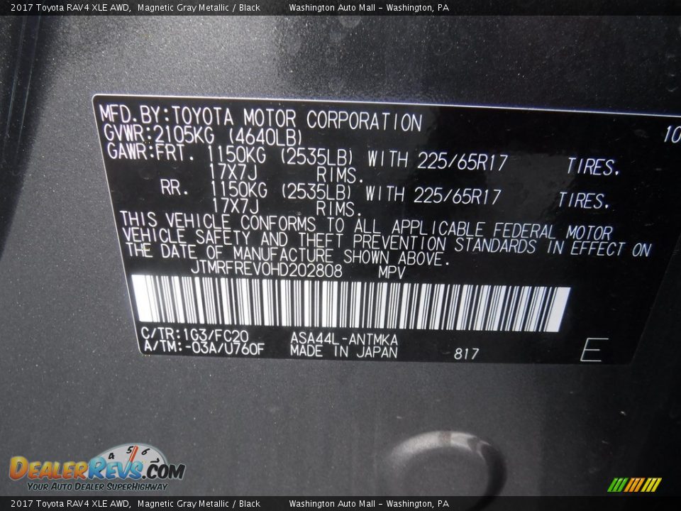 2017 Toyota RAV4 XLE AWD Magnetic Gray Metallic / Black Photo #29