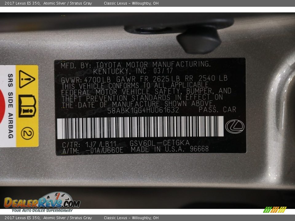 2017 Lexus ES 350 Atomic Silver / Stratus Gray Photo #20