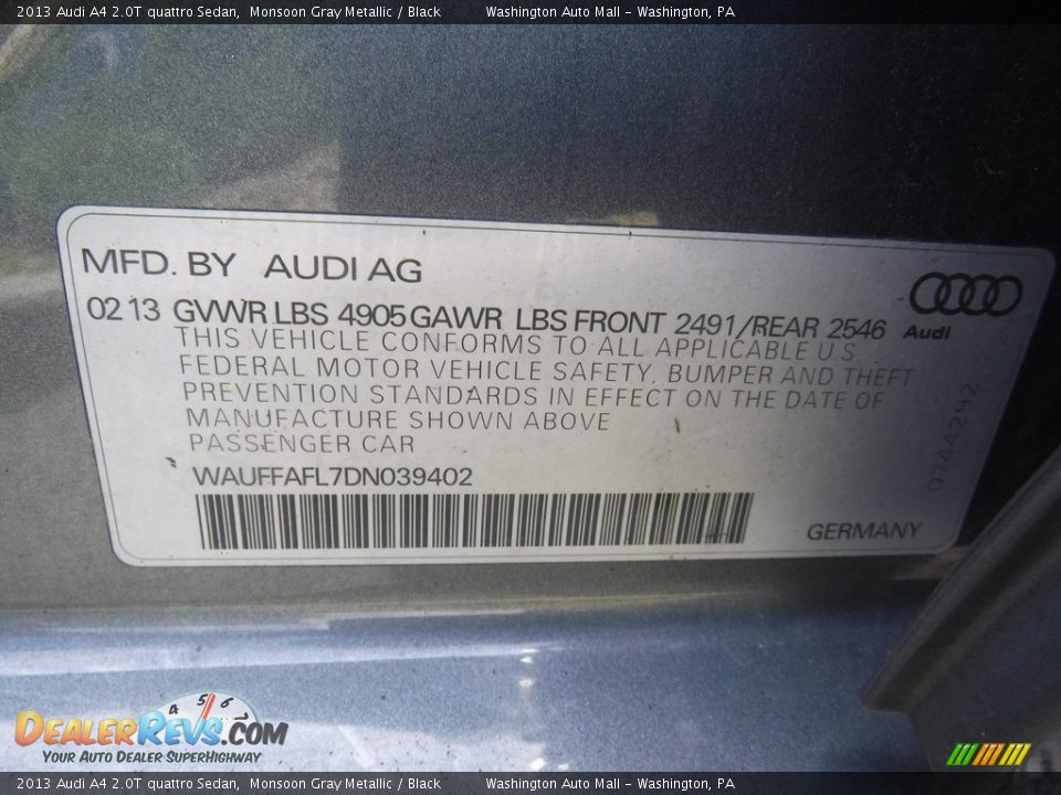2013 Audi A4 2.0T quattro Sedan Monsoon Gray Metallic / Black Photo #29
