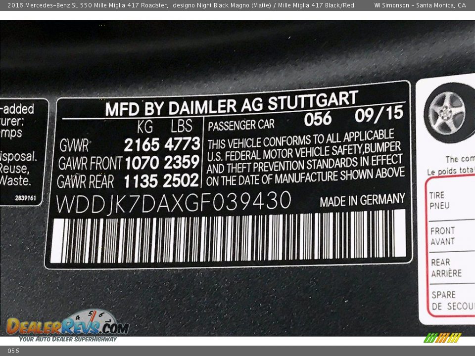 Mercedes-Benz Color Code 056 designo Night Black Magno (Matte)