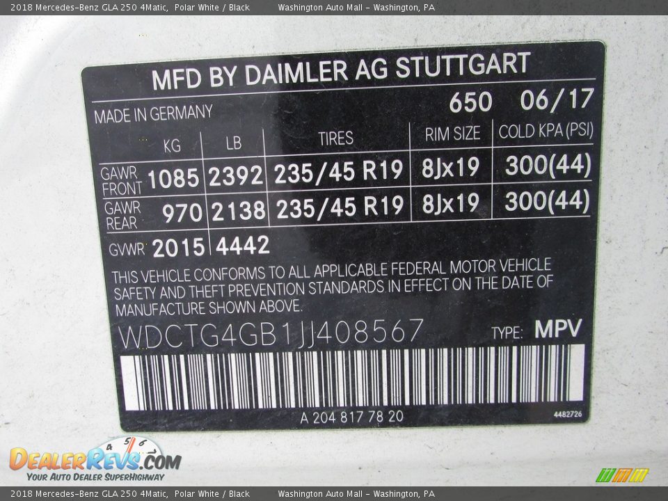 2018 Mercedes-Benz GLA 250 4Matic Polar White / Black Photo #31