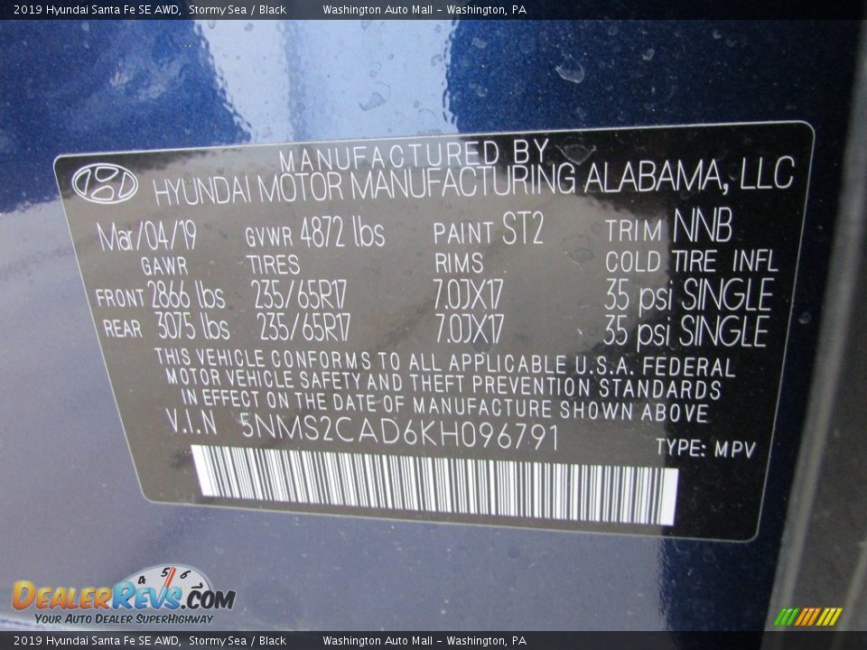 2019 Hyundai Santa Fe SE AWD Stormy Sea / Black Photo #26