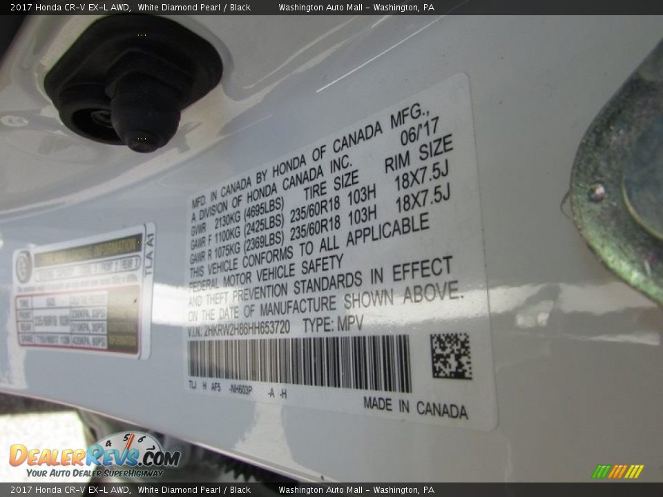 2017 Honda CR-V EX-L AWD White Diamond Pearl / Black Photo #32