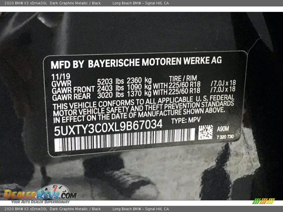 2020 BMW X3 sDrive30i Dark Graphite Metallic / Black Photo #36