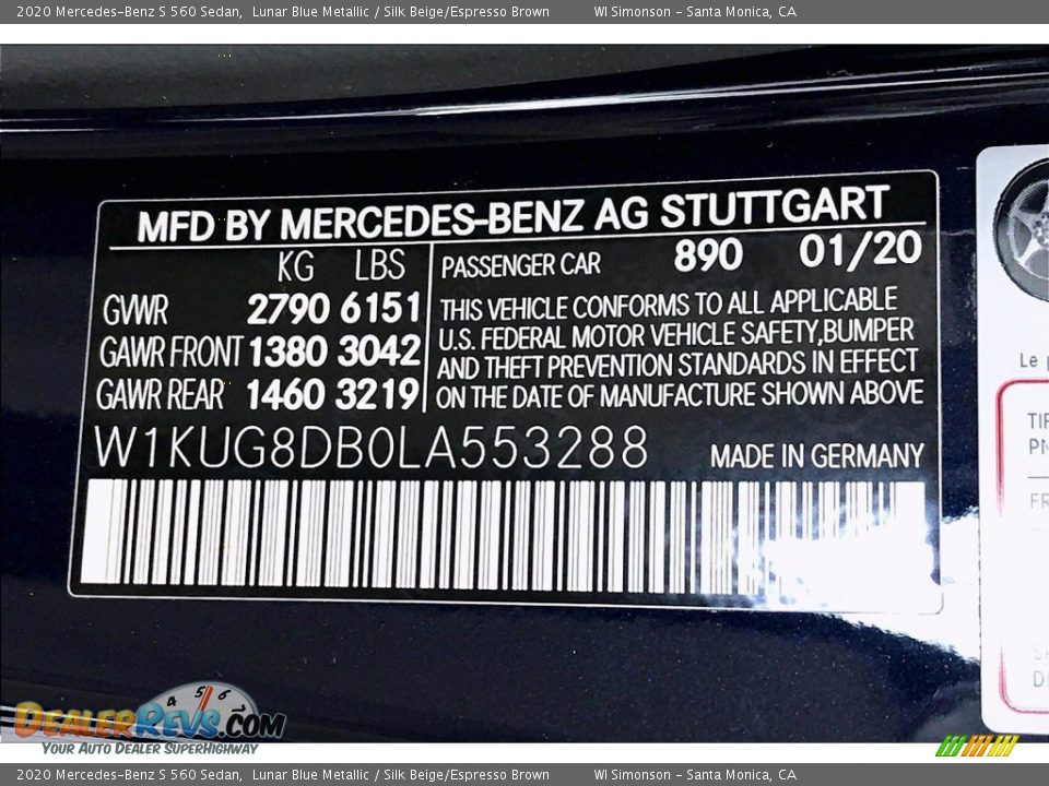 2020 Mercedes-Benz S 560 Sedan Lunar Blue Metallic / Silk Beige/Espresso Brown Photo #11