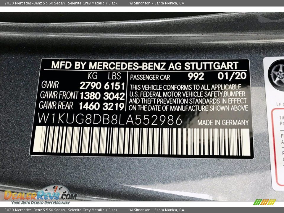 2020 Mercedes-Benz S 560 Sedan Selenite Grey Metallic / Black Photo #11