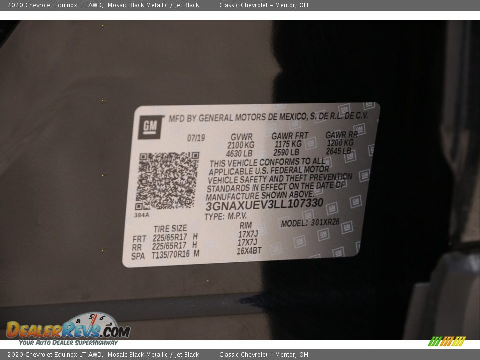 2020 Chevrolet Equinox LT AWD Mosaic Black Metallic / Jet Black Photo #17