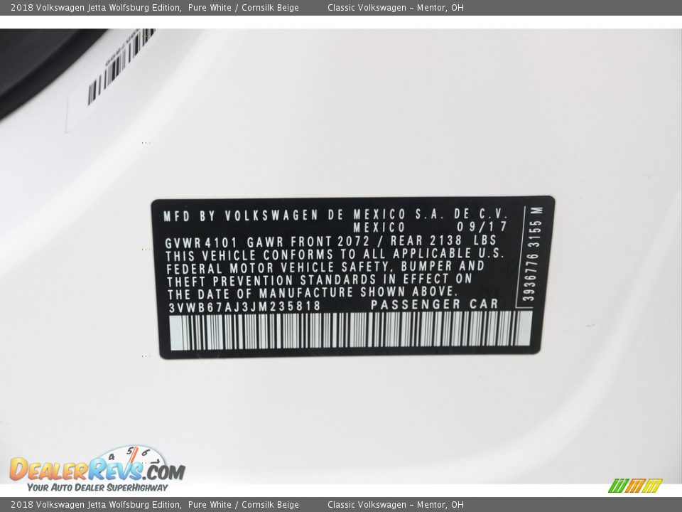 2018 Volkswagen Jetta Wolfsburg Edition Pure White / Cornsilk Beige Photo #23