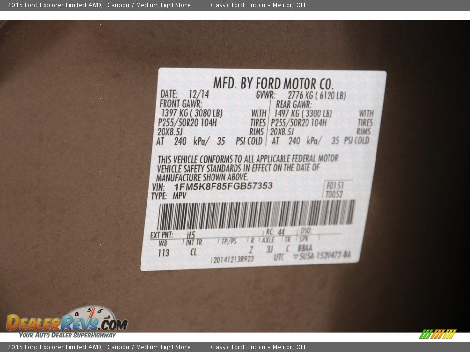 2015 Ford Explorer Limited 4WD Caribou / Medium Light Stone Photo #22