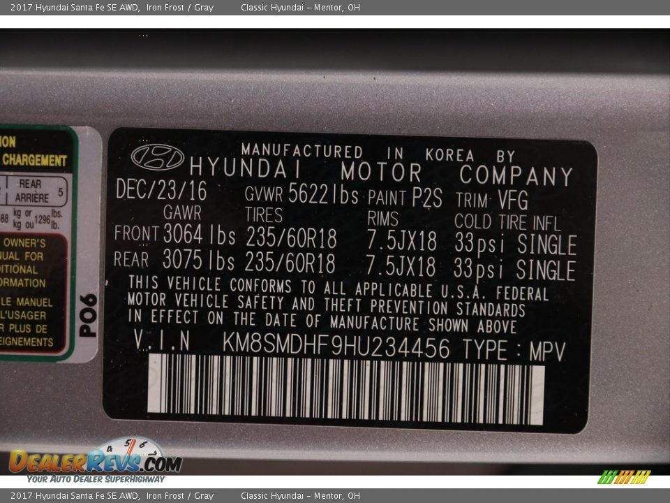 2017 Hyundai Santa Fe SE AWD Iron Frost / Gray Photo #19