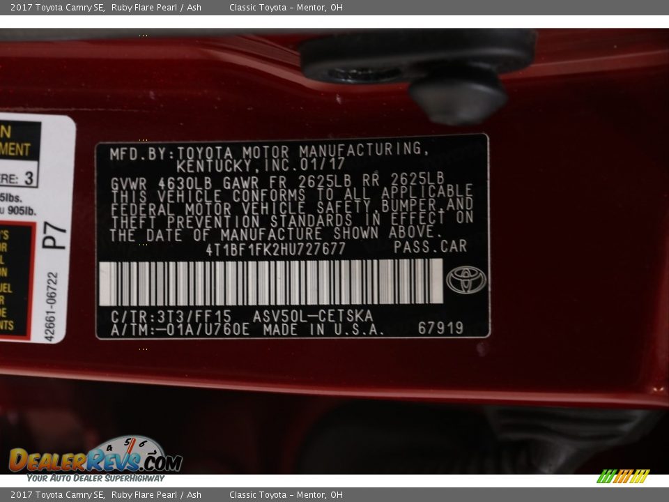 2017 Toyota Camry SE Ruby Flare Pearl / Ash Photo #21