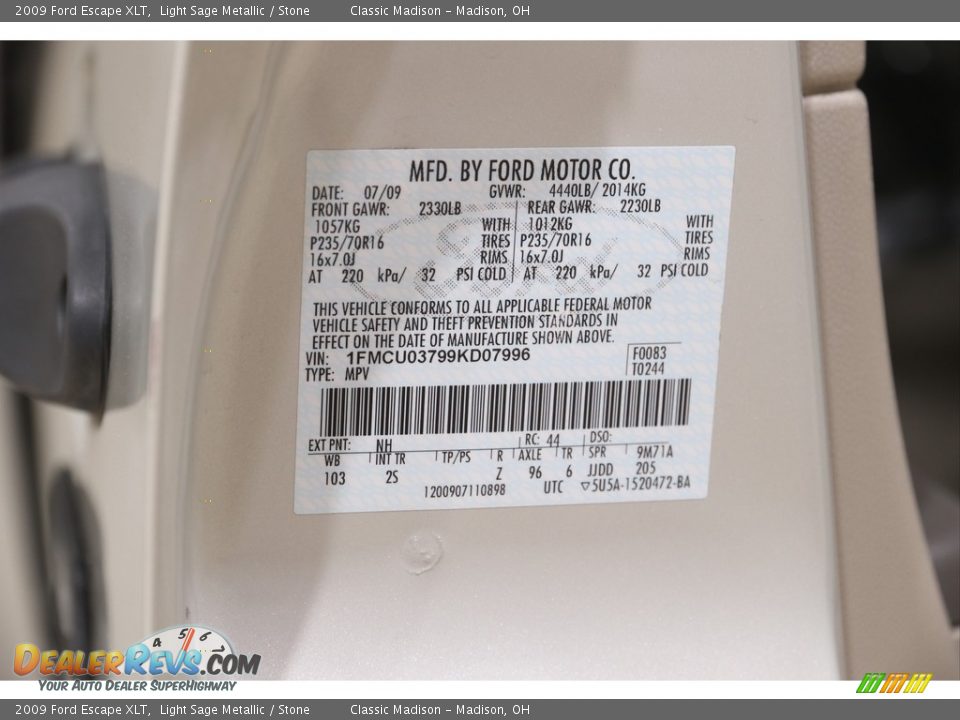 2009 Ford Escape XLT Light Sage Metallic / Stone Photo #16