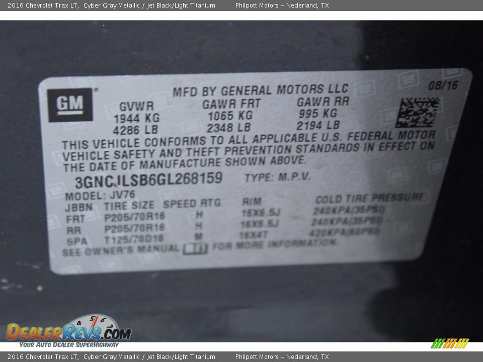 2016 Chevrolet Trax LT Cyber Gray Metallic / Jet Black/Light Titanium Photo #28